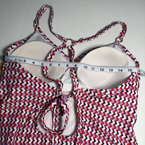 Kona Sol One-Piece Swimsuit Women’s Size 18 Red White Blue Zigzag Strappy Back - Picture 14 of 15
